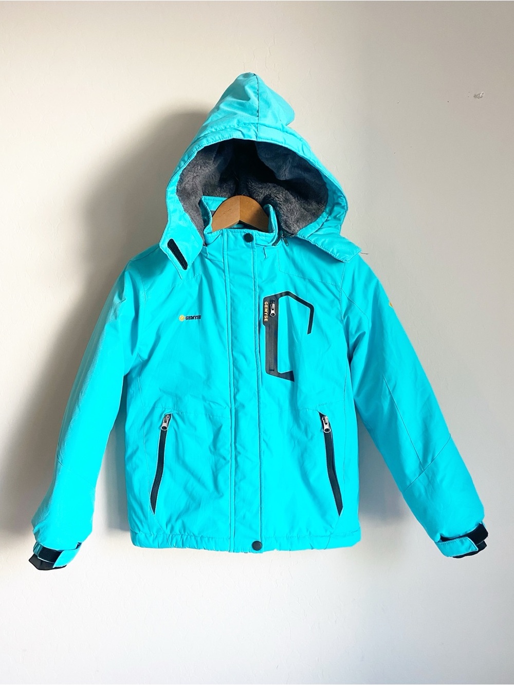 Gemyse Girl’s Waterproof Hooded Fleece Ski Snow Jacket in Lake Blue Size 8